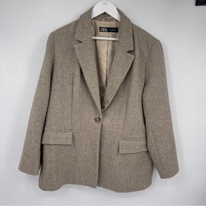 Zara Herringbone Wool Blend Straight Blazer Woman’s Size XL
